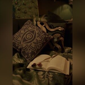 Disturbia Purple Gray Mandala Iris Rope Embroidery Throw Cushions | Set of 2